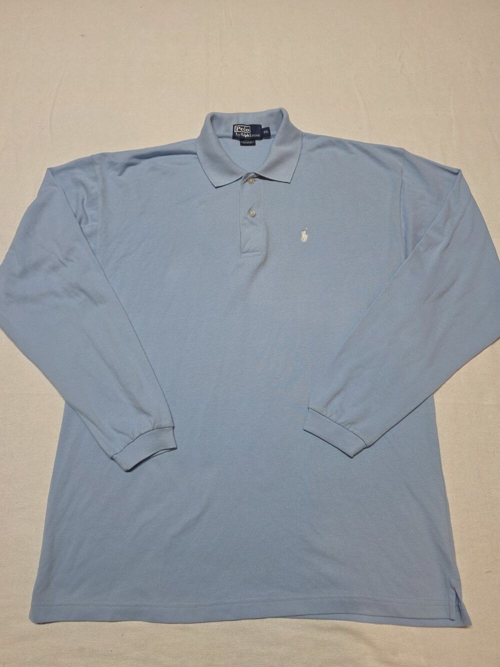 Polo Ralph Lauren Men’s XXL Light Blue Long Sleeve Cotton Mesh Polo Shirt Pony